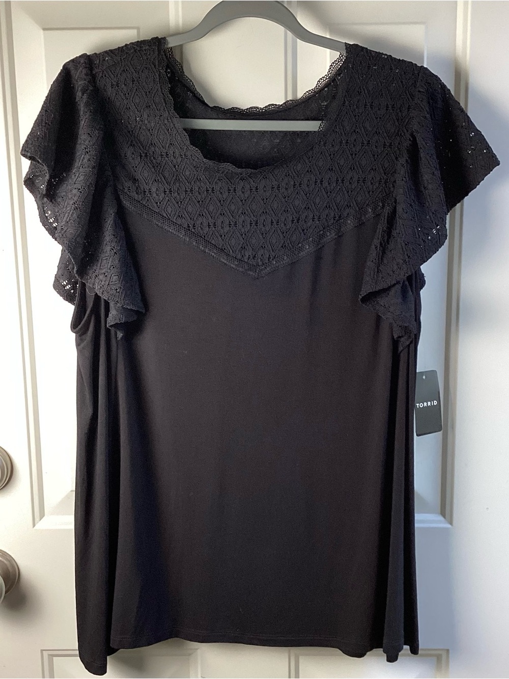 torrid Black Crochet Yoke Flutter Sleeve Top